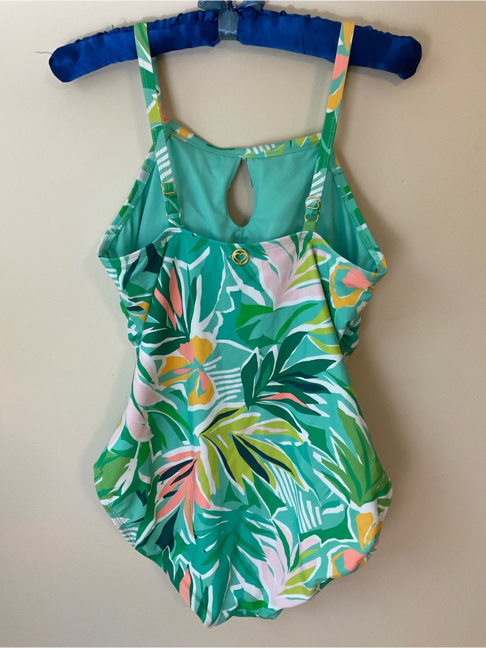 kathy ireland Green Tropical Floral One-Piece Swimsuit Yellow Accents 15”x26” - Picture 2 of 7